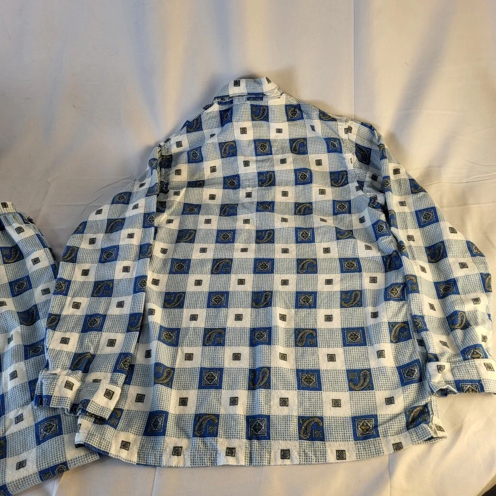 Towncraft Men's S Pajamas Penney's Sanforized Cotton Flannel Blue Plaid Paisley